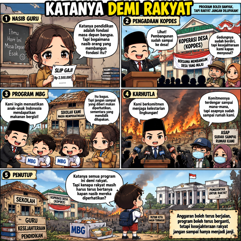 COMIC STRIP: "KATANYA DEMI RAKYAT"

Tema: Sindiran terhadap prioritas anggaran p