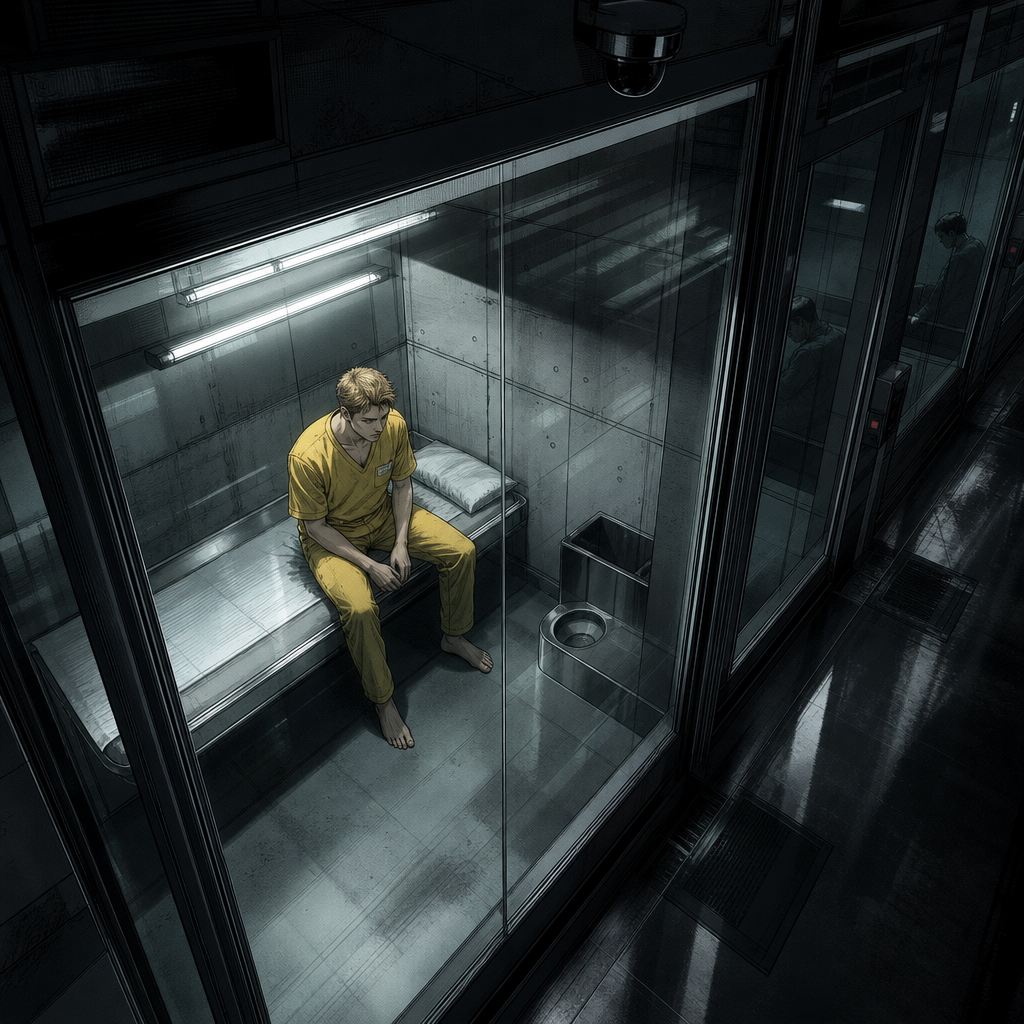 The glass cell swallowed every sound.
