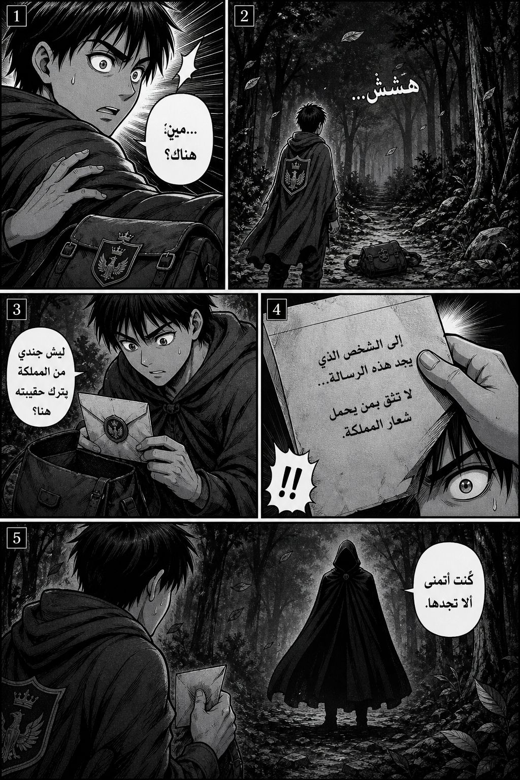 المربع 1 — الصدمة
لقطة قريبة لوجه إيرن.
عيناه تتجهان فجأة نحو الخلف.
يتوقف عن لم